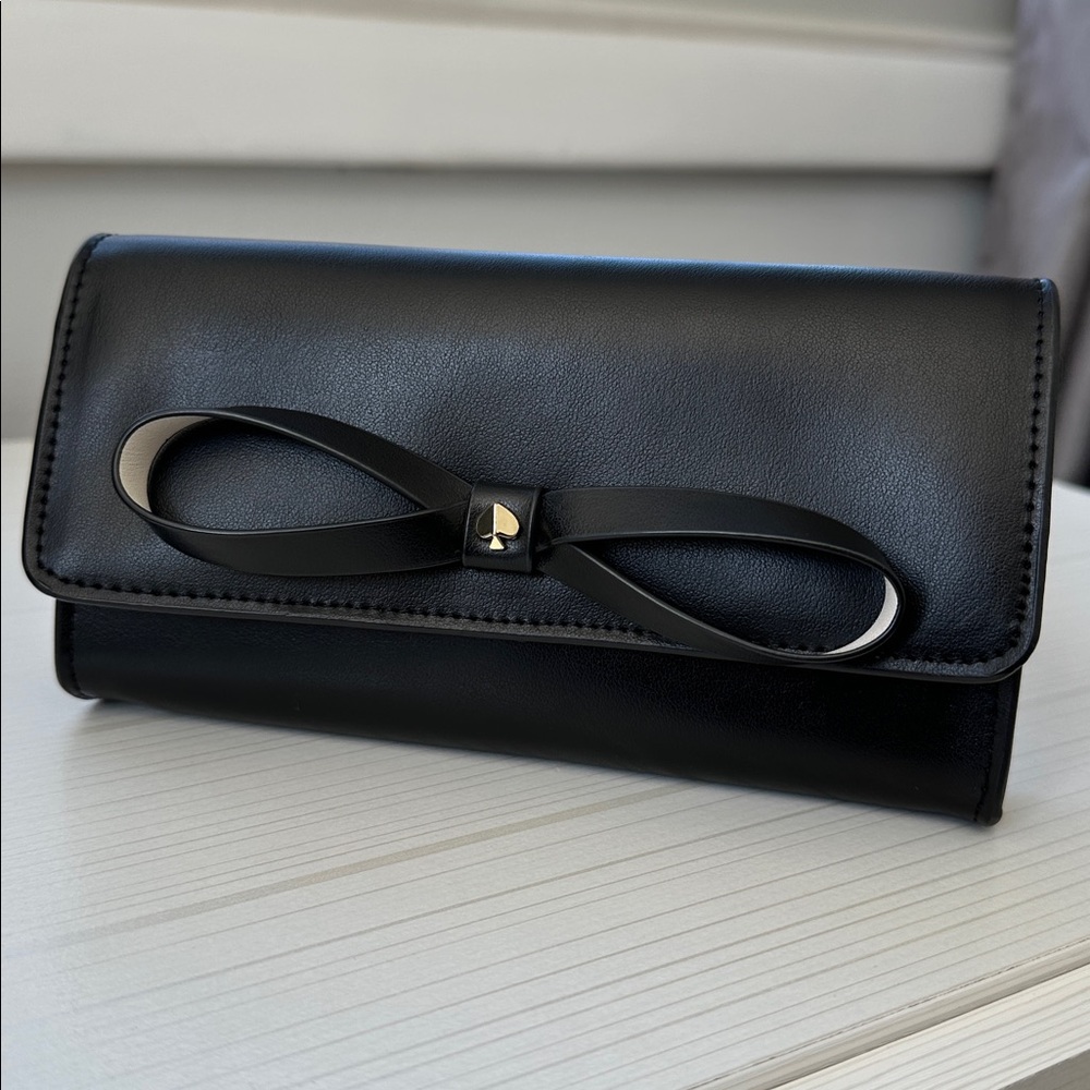 Kate Spade Black Leather Belt Clutch with Bow Detail.
